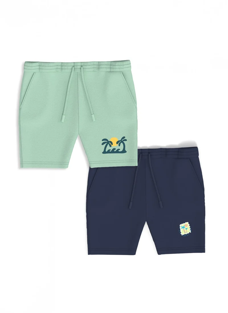 نوتيناتي Nautinati Boys' Pack of 2 Cotton Graphic Print and Badged Shorts