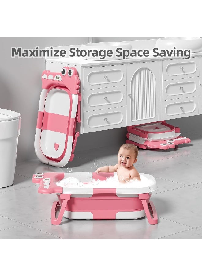 MoreFeel Collapsible Baby Bathtub for Newborn with Thermometer & 1 Soft Floating Cushion & 1 Hooded Towel - Image 5