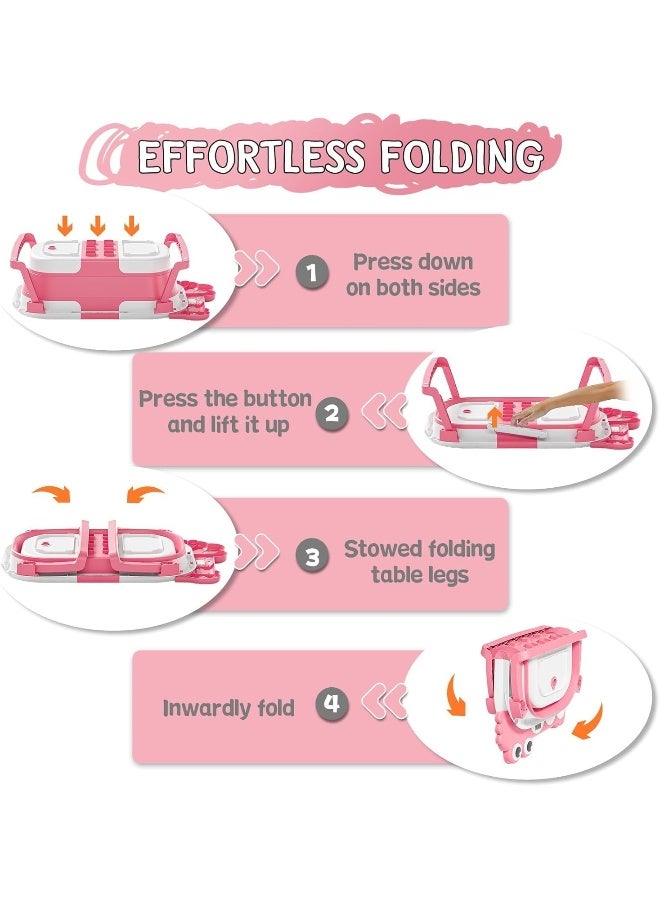 MoreFeel Collapsible Baby Bathtub for Newborn with Thermometer & 1 Soft Floating Cushion & 1 Hooded Towel - Image 4