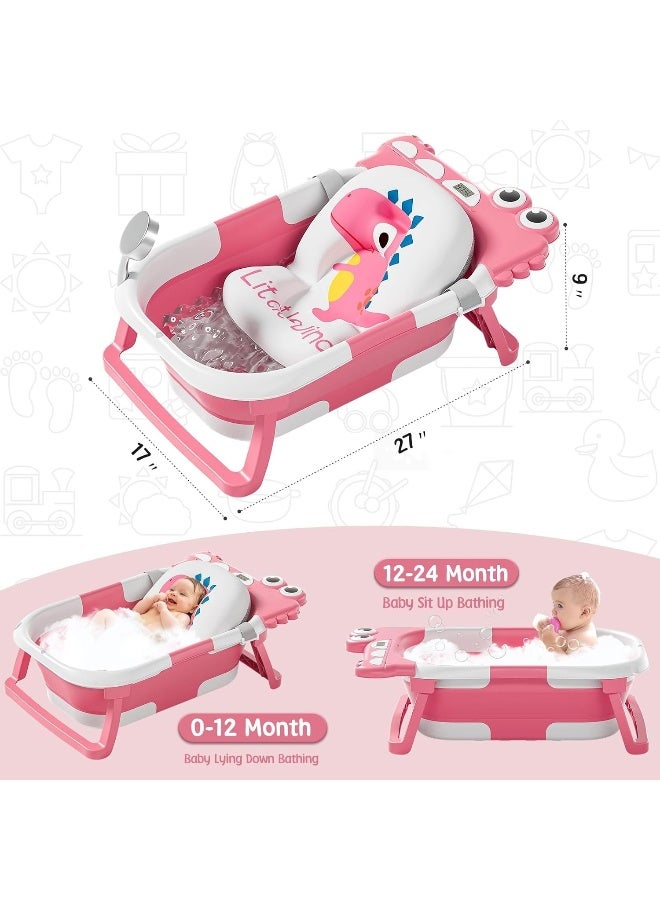 MoreFeel Collapsible Baby Bathtub for Newborn with Thermometer & 1 Soft Floating Cushion & 1 Hooded Towel - Image 2