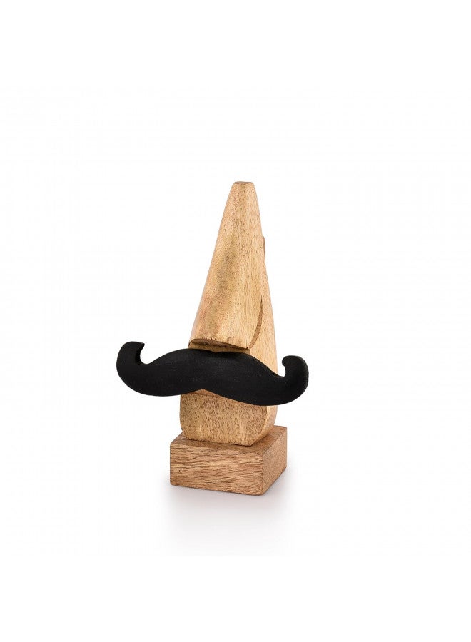 NIRMAN Display Stand Handmade Wooden Nose Shaped Spectacle Specs Eyeglass Holder Stand with Mustache (2" x 2" x 6") - Image 1