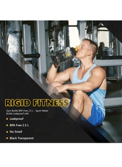 RIGID FITNESS Gym Bottle BPA-Free 2.5L - Hydration Jug - Leak-Proof Sport Water Bottle, Odorless & Transparent - Ideal Jug for Gym, Fitness and Outdoor Activities - Safe & No Smell (Black/Transparent)  - Image 5