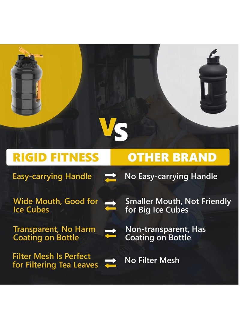 RIGID FITNESS - Gym Bottle BPA-Free 2.5L - Hydration Jug - Leak-Proof Sport Water Bottle, Odorless & Transparent - Ideal Jug for Gym, Fitness and Outdoor Activities - Safe & No Smell (Black/Transparent) - Image 1
