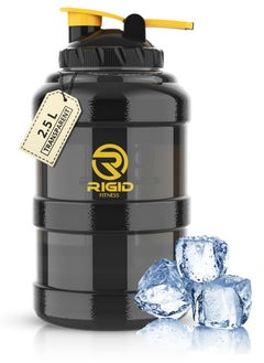 RIGID FITNESS Gym Bottle BPA-Free 2.5L - Hydration Jug - Leak-Proof Sport Water Bottle, Odorless & Transparent - Ideal Jug for Gym, Fitness and Outdoor Activities - Safe & No Smell (Black/Transparent)  - Image 1