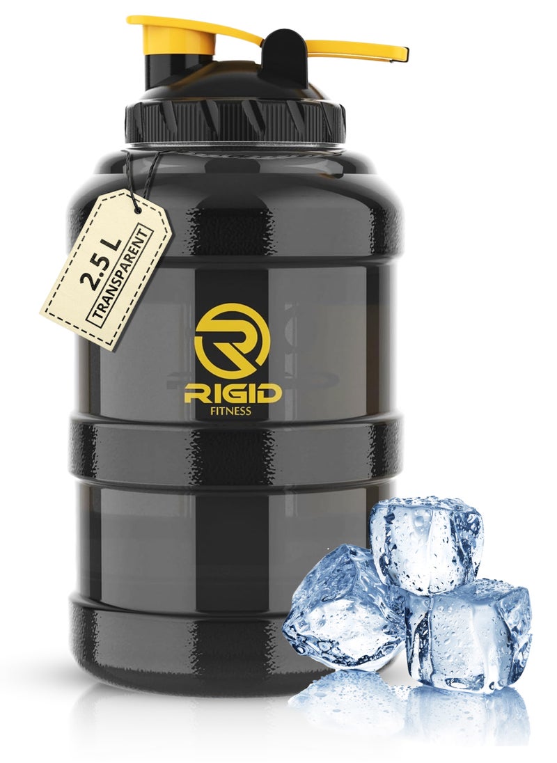 RIGID FITNESS - Gym Bottle BPA-Free 2.5L - Hydration Jug - Leak-Proof Sport Water Bottle, Odorless & Transparent - Ideal Jug for Gym, Fitness and Outdoor Activities - Safe & No Smell (Black/Transparent) - Image 1