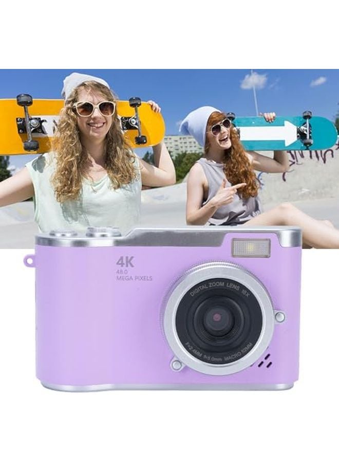 كاميرا رقمية أرجوانية 48 ميجابكسل 1080 بكسل للتدوين المرئي بشاشة قابلة للطي وضوء LED والتركيز التلقائي - Image 3