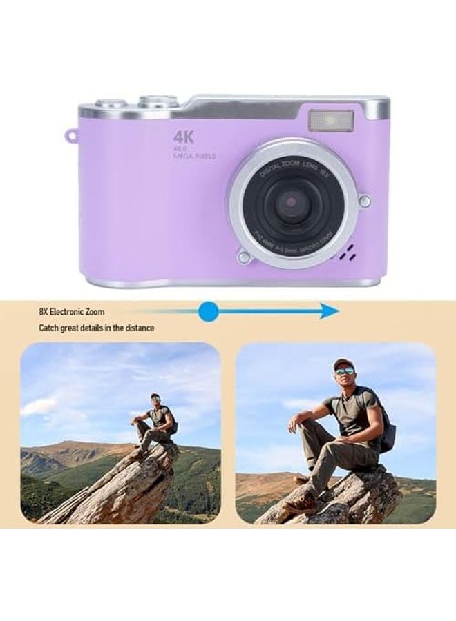 كاميرا رقمية أرجوانية 48 ميجابكسل 1080 بكسل للتدوين المرئي بشاشة قابلة للطي وضوء LED والتركيز التلقائي - Image 4