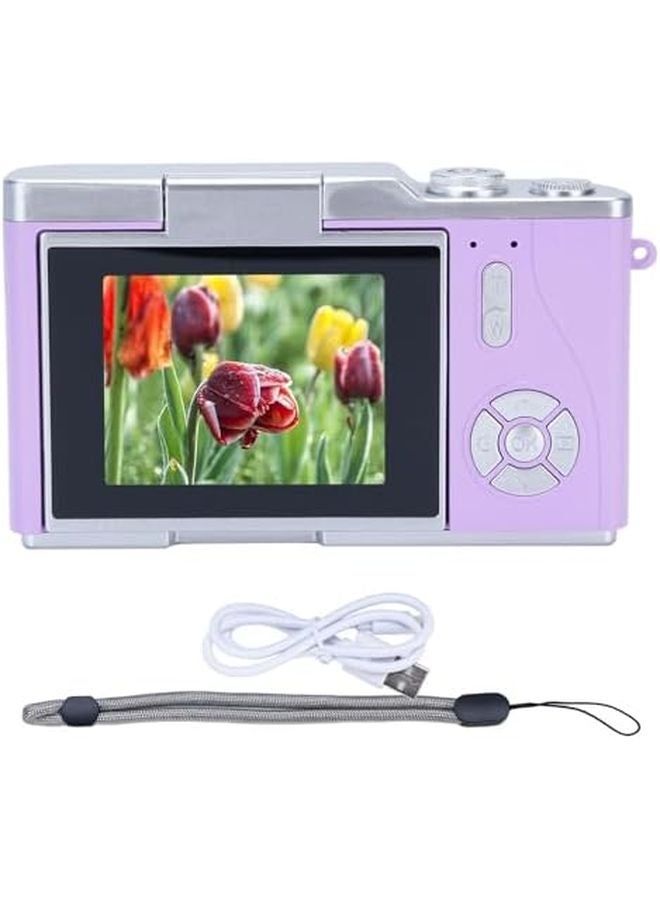 كاميرا رقمية أرجوانية 48 ميجابكسل 1080 بكسل للتدوين المرئي بشاشة قابلة للطي وضوء LED والتركيز التلقائي - Image 2