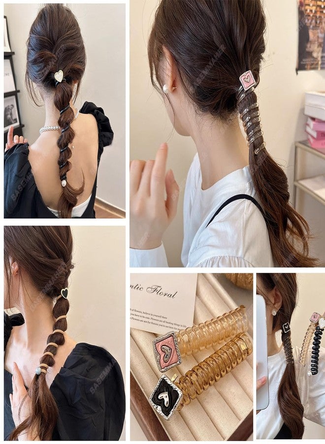 بيسماهير ربطات شعر حلزونية مضفرة على شكل قلب من BASEMMAHER، مصنوعة من سلك الهاتف، سلك هاتف جديد، سلك هاتف حلزوني مستقيم مرن لا يترك أثراً، ربطات شعر، إكسسوارات لتثبيت ذيل الحصان للنساء والفتيات، 4 قطع - Image 5