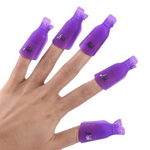 HiMo 10PC Plastic Acrylic Nail Art Soak Off Cap Clip UV Gel Polish Remover Wrap Tool PURPLE
