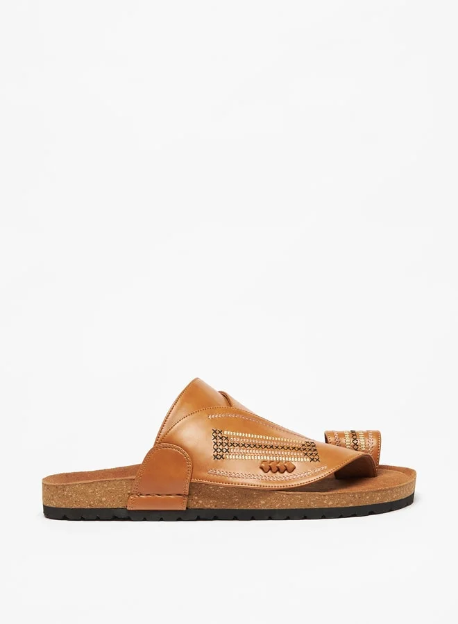 Al Waha Men's Textured Slip-On Arabic Sandals with Toe Loop Detail
