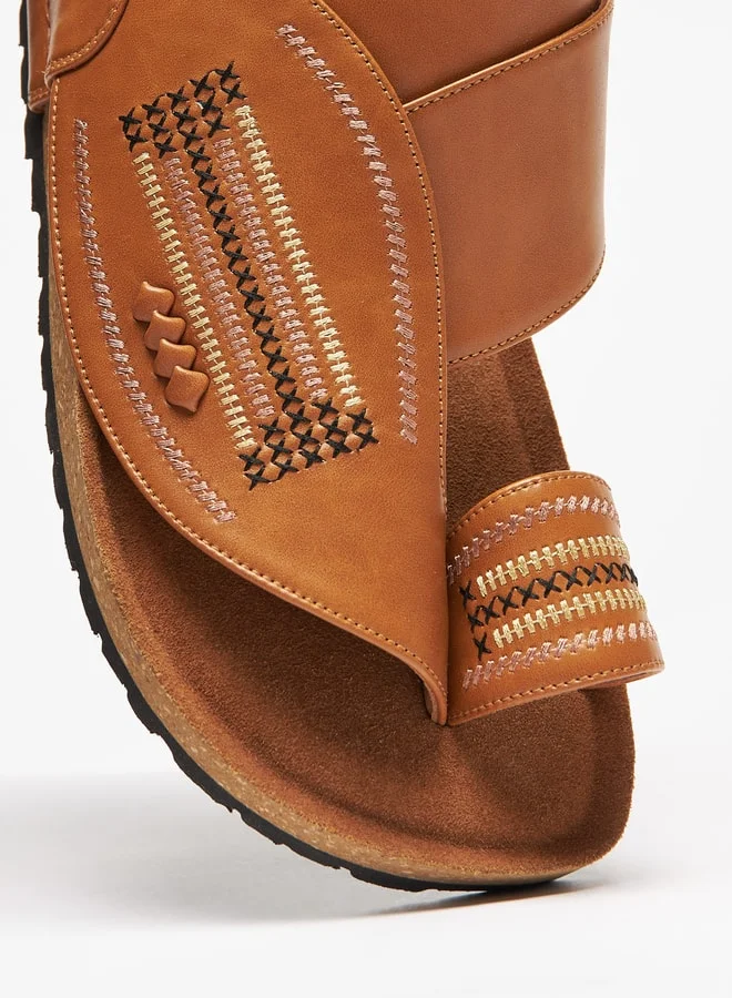 Al Waha Men's Textured Slip-On Arabic Sandals with Toe Loop Detail