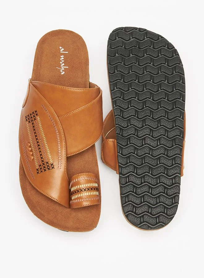 Al Waha Men's Textured Slip-On Arabic Sandals with Toe Loop Detail