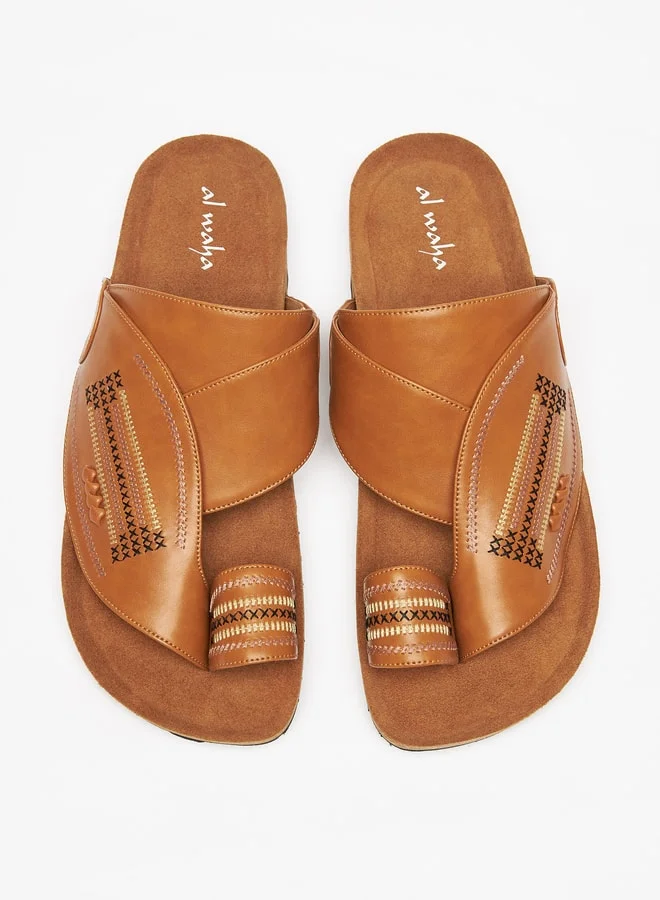 Al Waha Men's Textured Slip-On Arabic Sandals with Toe Loop Detail