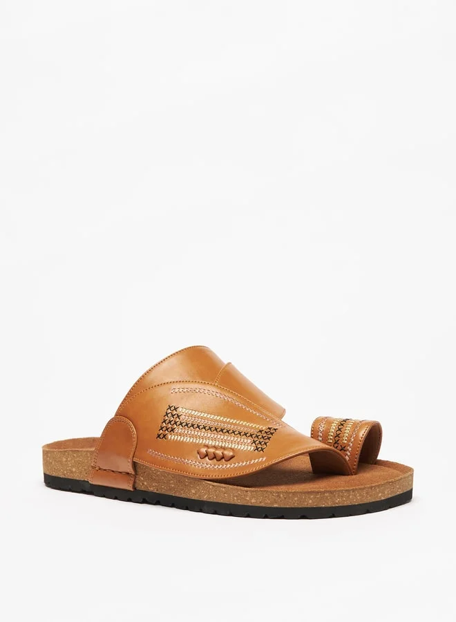 Al Waha Men's Textured Slip-On Arabic Sandals with Toe Loop Detail