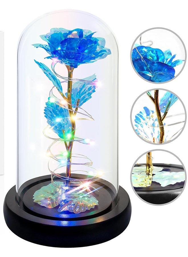 Arabest Colorful Blue Light Up Rose in A Glass Dome with Colorful Light,Mothers Day Flowers Gifts For Mom,Birthday Gifts for Women,Rose Flower Mom gifts for Her Wife Grandma,Moms Presents From Daughter Son - Image 1