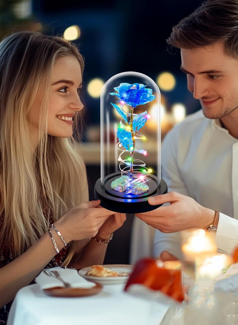 Arabest Colorful Blue Light Up Rose in A Glass Dome with Colorful Light,Mothers Day Flowers Gifts For Mom,Birthday Gifts for Women,Rose Flower Mom gifts for Her Wife Grandma,Moms Presents From Daughter Son - Image 2