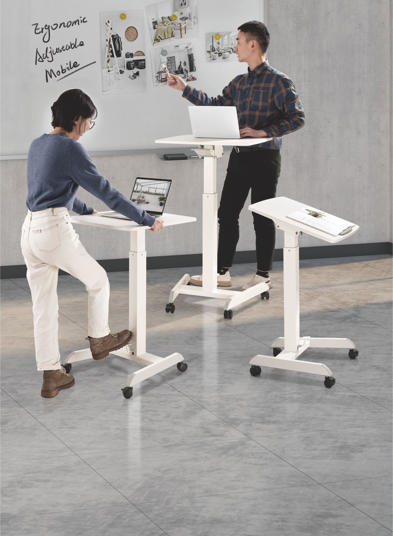 سكيل تك محطة عمل Skilltech SH WS07 المتنقلة بعجلات قابلة لتعديل الارتفاع | مكتب للجلوس والوقوف مع سطح مكتب قابل للإمالة (0°-30°) | تحكم في الارتفاع بدواسة القدم | لون أبيض - Image 4