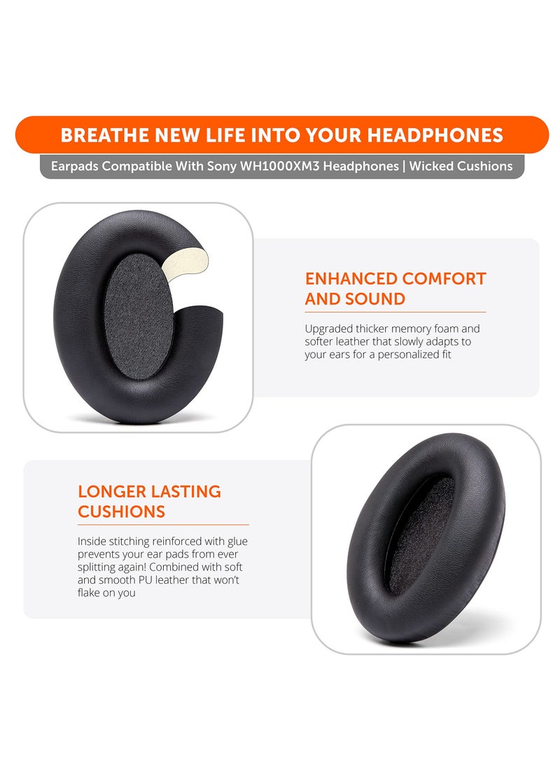 Generic - Earpads for Sony WH-1000XM3, A Pair of Replacement Ear Cushion Pads with Protein Leather and Memory Foam for Sony WH 1000XM3 Noise canceling Extra Thick Headset, Black - Image 1