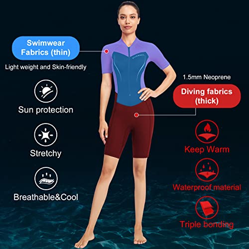 DIVE & SAIL Women Short Sleeve Wetsuit Surfing Scuba Diving Suit Neoprene Zipper Dive Skin Wetsuit UPF 50 Full Body Wetsuits for Snorkeling Swimming Sailing Canoeing S - Image 3