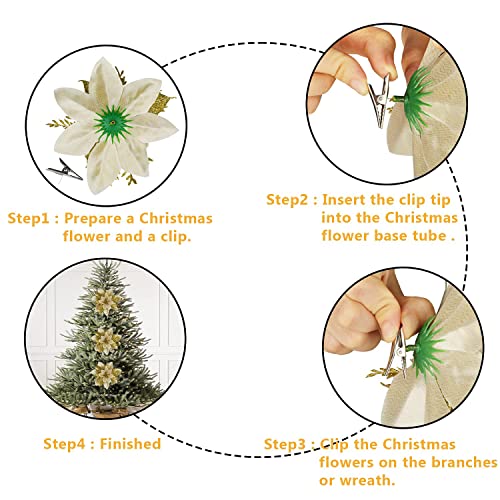 BAOTUJIA 12Pcs Christmas Poinsettias Flowers Decoration Artificial Flowers for Christmas Tree Ornaments Suitable for Home Christmas Decorations Xmas Tree Decorations Items Wreath Making, Gold - Image 3