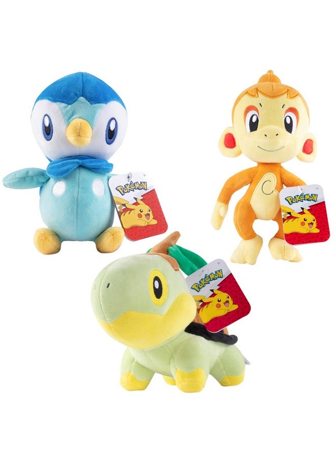 Jazwares Pokemon 8" Chimchar, Piplup & Turtwig Plush 3-Pack - Diamond and Pearl Starter Figure Set - Officially Licensed - Authentic Soft Stuffed Animal Toy - Gift for Kids, Boys, Girls - 2+  - Image 1