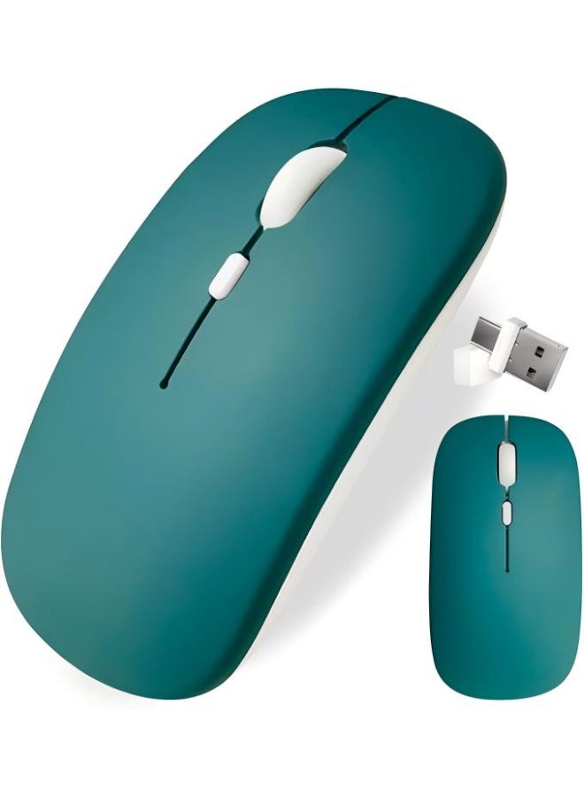 Wireless Bluetooth Mouse for iPad/MacBook Pro/Air/Laptop/pc Rechargeable Silent Mouse Portable Slim for Surface Pro/Lenovo/Samsung Tablet (Jade Green) - Image 1