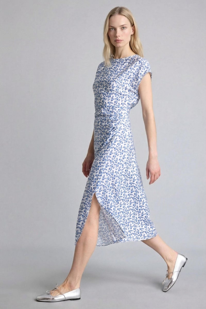 DeFacto Blue Woman Regular Fit Crew Neck Printed Batwing Dress Casual - Image 3