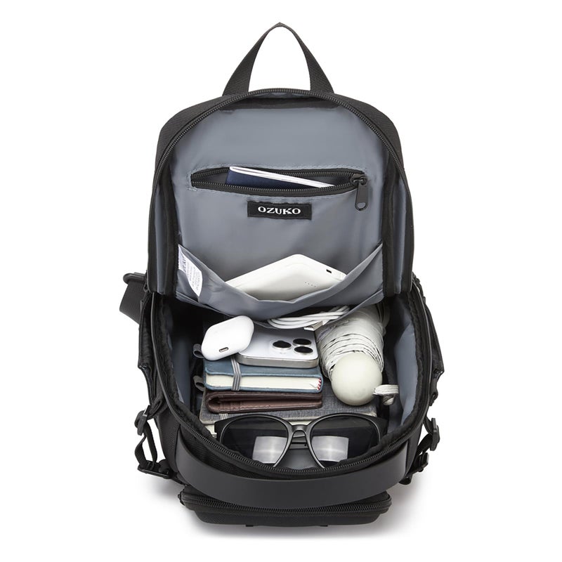 OZUKO Tactical Sling Bag, Black Small Crossbody Backpack for Men, Casual Shoulder Chest Bag for Travel, Work & Everyday Use - Image 3