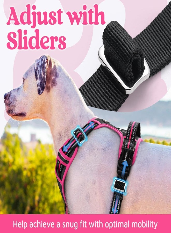 رابيتجو سرج كلاب من rabbitgoo للكلاب الكبيرة، سترة مانعة للشد بثلاثة أبازيم، سرج مبطن ناعم قابل للتعديل مع مقبض تحكم سهل وشرائط عاكسة، أسود ووردي فاتح، مقاس كبير - Image 5