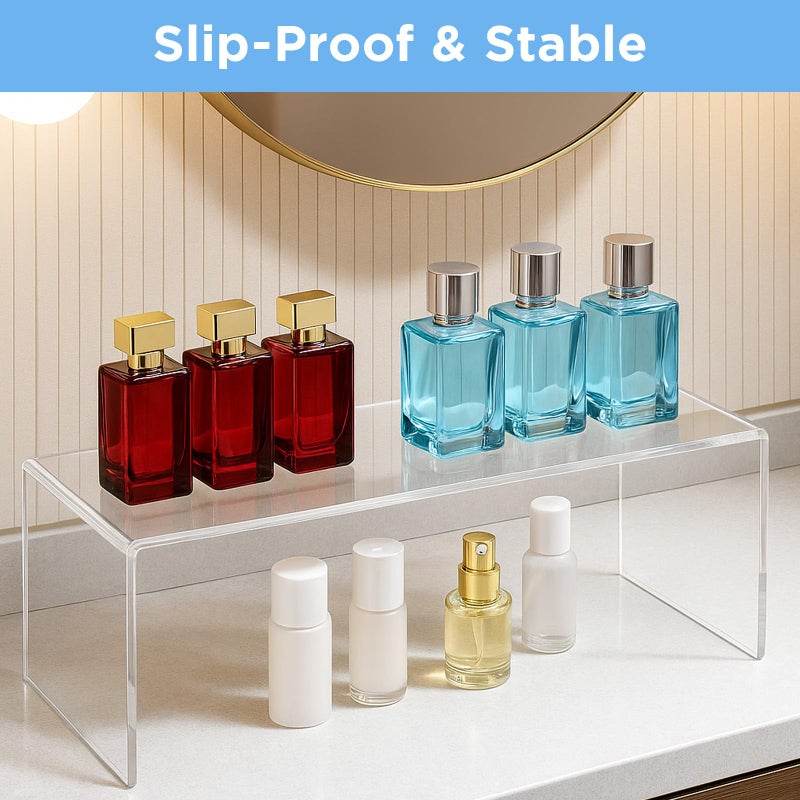 Pafeooui 4 Pack Large Acrylic Risers â€“ Clear Display Shelf Organizer for Kitchen, Countertop, Spices, Perfume, Cupcakes (12.4â€ x 4â€ x 4.6â€) â€“ Non-Slip & Durable - Image 4
