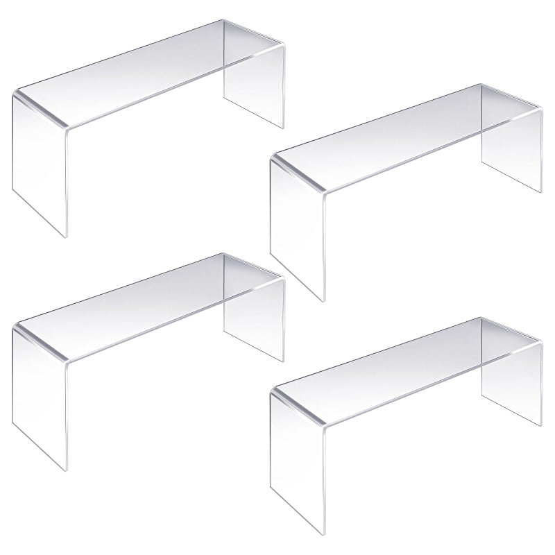 Pafeooui 4 Pack Large Acrylic Risers â€“ Clear Display Shelf Organizer for Kitchen, Countertop, Spices, Perfume, Cupcakes (12.4â€ x 4â€ x 4.6â€) â€“ Non-Slip & Durable - Image 1