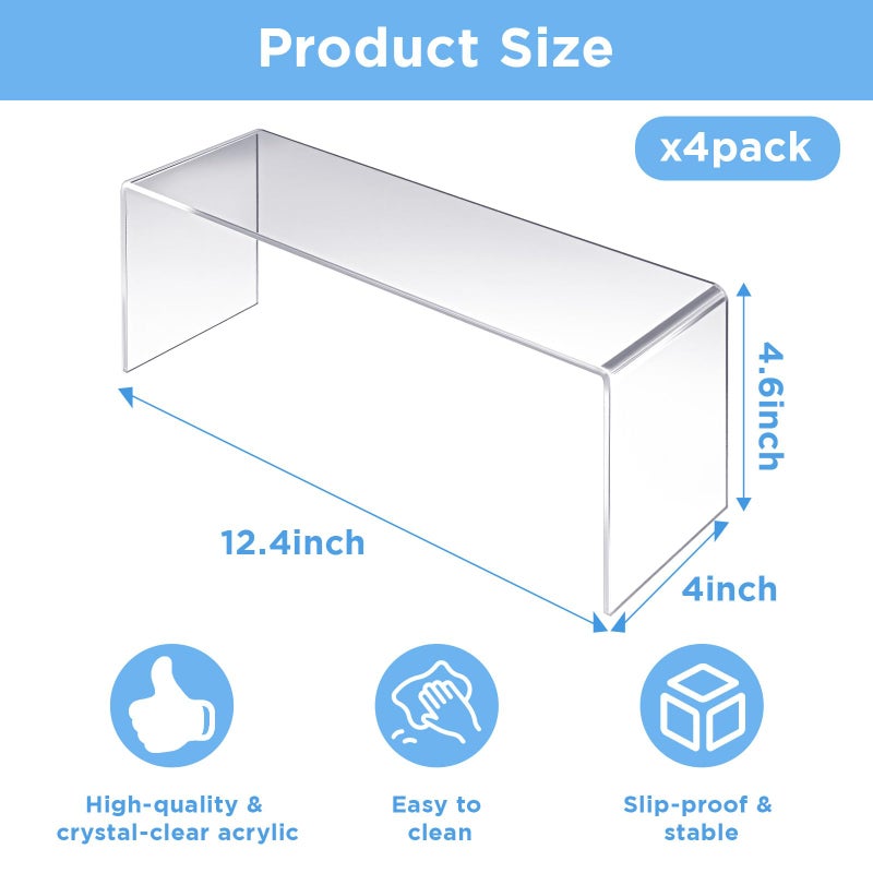 Pafeooui 4 Pack Large Acrylic Risers â€“ Clear Display Shelf Organizer for Kitchen, Countertop, Spices, Perfume, Cupcakes (12.4â€ x 4â€ x 4.6â€) â€“ Non-Slip & Durable - Image 2