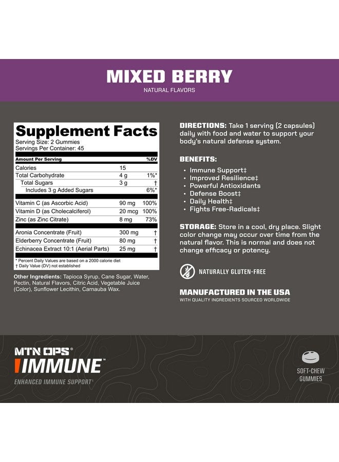 MTN OPS MTN OPS Immune Gummies Immune Support Supplement, 90 Gummies with Elderberry & Aronia Berry Immune Booster for Adults, Mixed Berry Flavor & Naturally Gluten Free  - Image 3