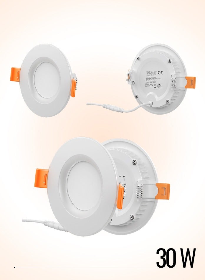 Vmax LED Recessed Ceiling Lights IP44 3000K Warm White 30W Round Cut 22.5 X 2.5 Cm 212mm Ultra Slim LED Downlights Ceiling For Living Room, Bedroom, Kitchen, Bathroom, Balcony, Office And More Not Dimmable - Image 2