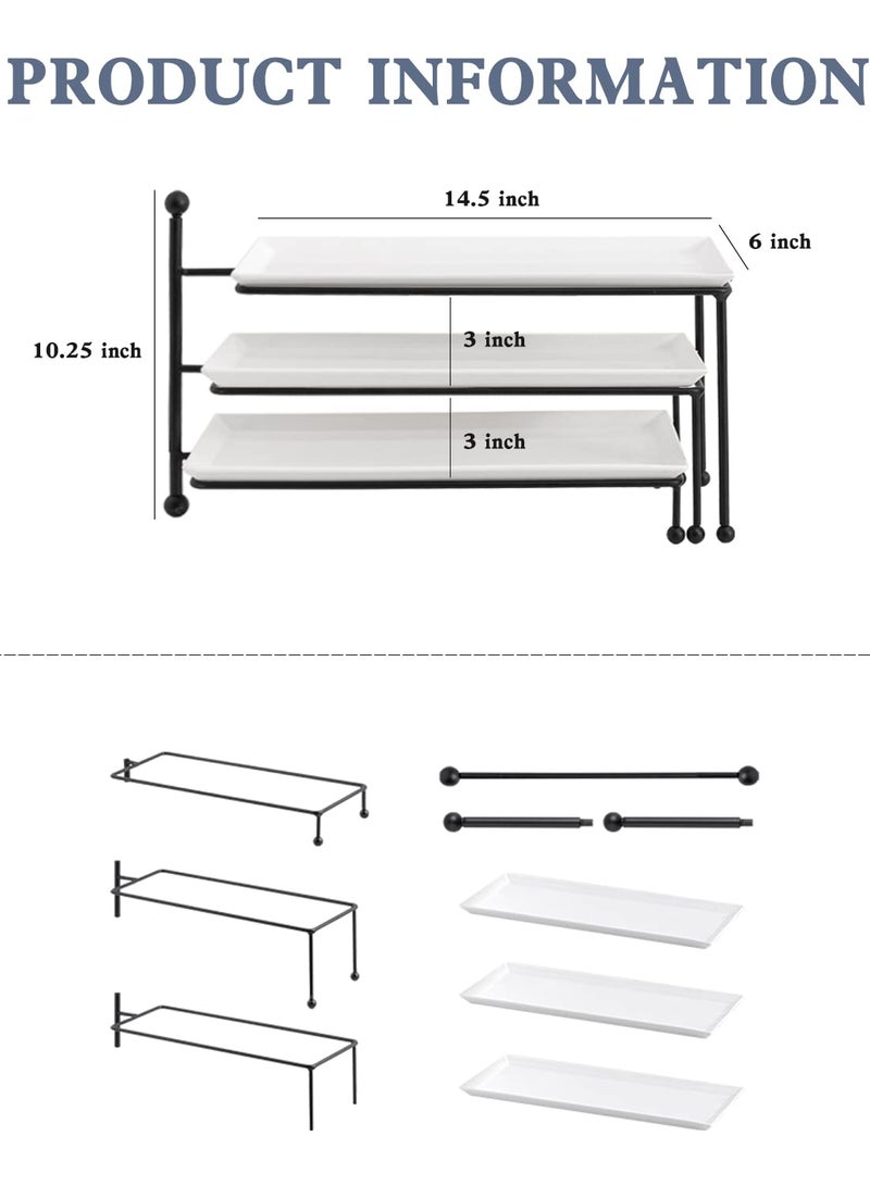 Kanwone 3 Tiered Serving Stand - White Porcelain Platters, 14.5" x 6" Tier Serving Trays for Entertaining, Dessert Stand - Image 2