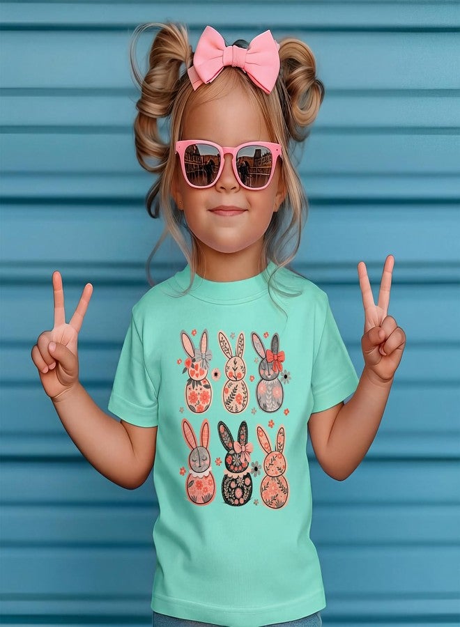 KEKEMI Kid Toddler Girls Easter Shirts Flowers Bunny T Shirt Rabbit Egg Tops Easter Outfit Short Sleeve Summer Tees Clothes(Lack Green,6-7Y) - Image 2