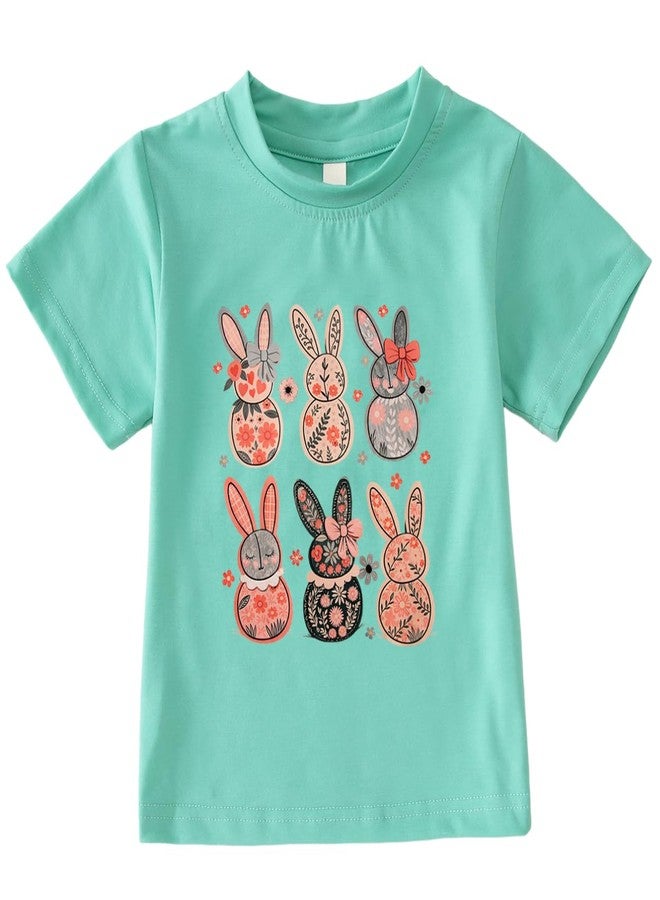 KEKEMI Kid Toddler Girls Easter Shirts Flowers Bunny T Shirt Rabbit Egg Tops Easter Outfit Short Sleeve Summer Tees Clothes(Lack Green,6-7Y) - Image 1