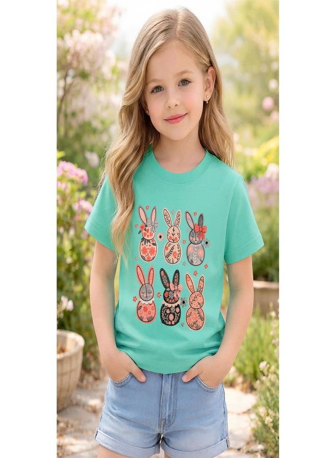 KEKEMI Kid Toddler Girls Easter Shirts Flowers Bunny T Shirt Rabbit Egg Tops Easter Outfit Short Sleeve Summer Tees Clothes(Lack Green,6-7Y) - Image 4