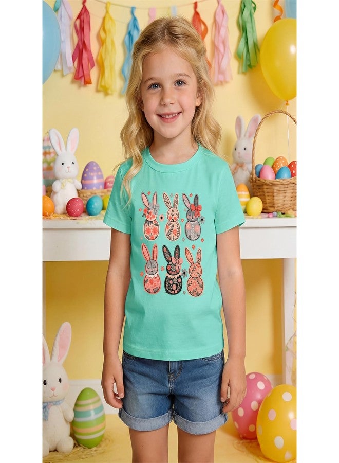 KEKEMI Kid Toddler Girls Easter Shirts Flowers Bunny T Shirt Rabbit Egg Tops Easter Outfit Short Sleeve Summer Tees Clothes(Lack Green,6-7Y) - Image 3