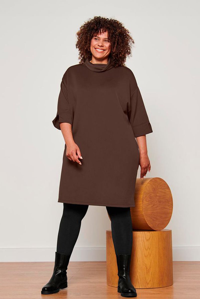 Tchibo فستان سويت شيرت بقلنسوة للنساء، بني داكن - Image 1