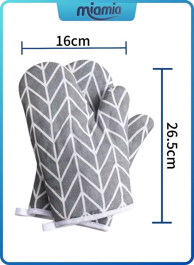 ميأميأ زوج واحد (قطعتان) من قفازات المطبخ القطنية المقاومة للحرارة مع بطانة من القطن الناعم، وحاملات الأواني لطهي آمن، وخبز، وشوي، وشواء (رمادي). - Image 2