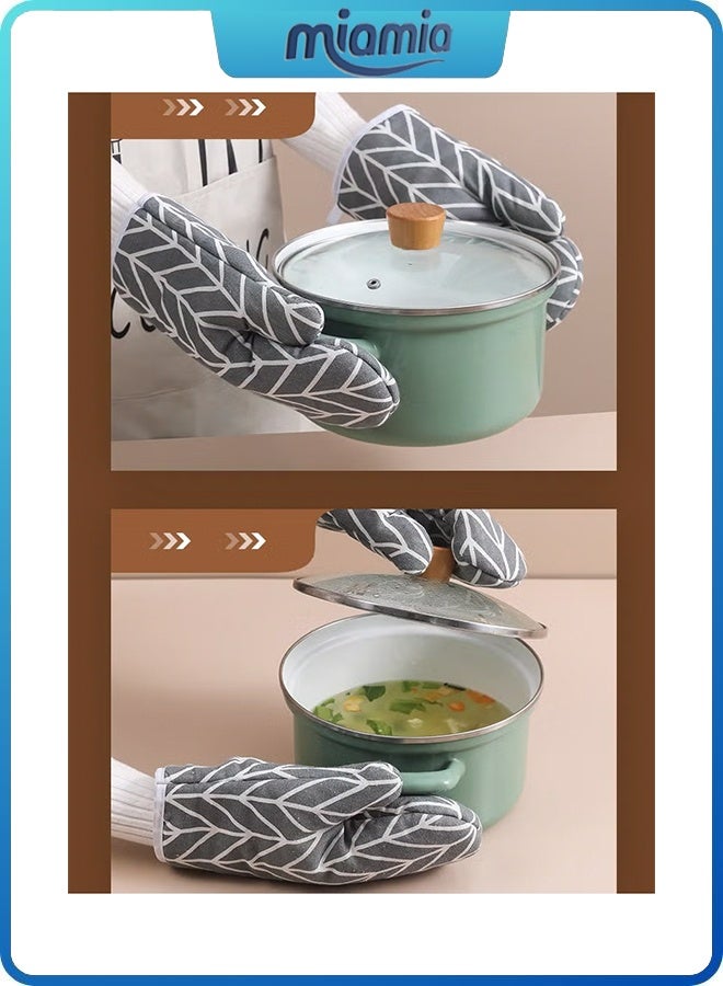 ميأميأ زوج واحد (قطعتان) من قفازات المطبخ القطنية المقاومة للحرارة مع بطانة من القطن الناعم، وحاملات الأواني لطهي آمن، وخبز، وشوي، وشواء (رمادي). - Image 3