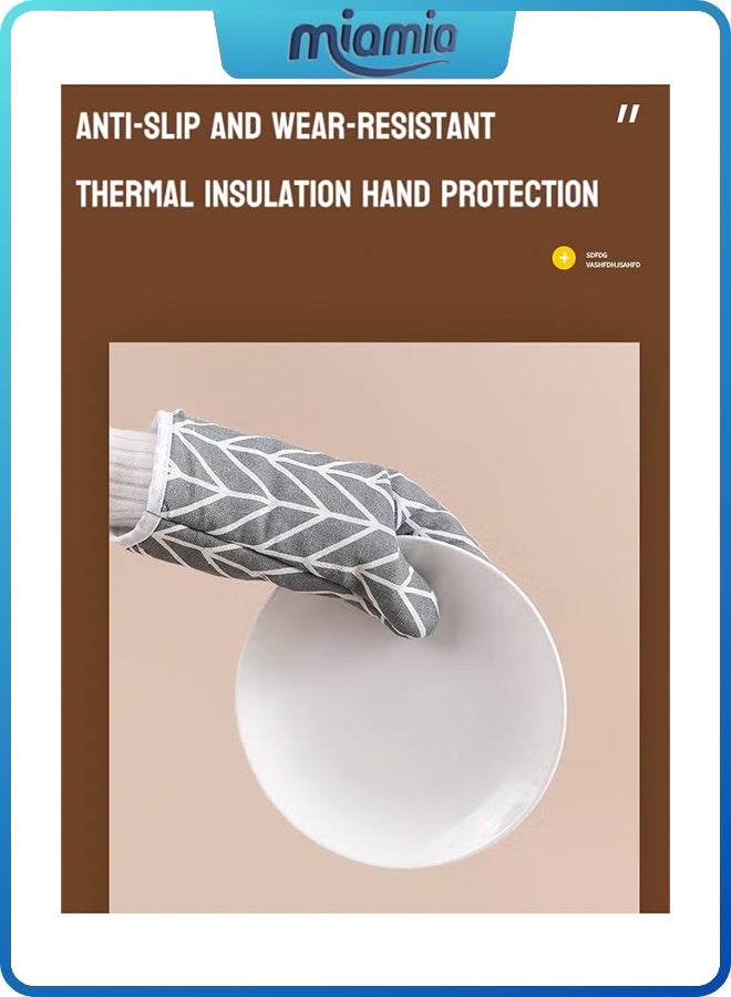 ميأميأ زوج واحد (قطعتان) من قفازات المطبخ القطنية المقاومة للحرارة مع بطانة من القطن الناعم، وحاملات الأواني لطهي آمن، وخبز، وشوي، وشواء (رمادي). - Image 4