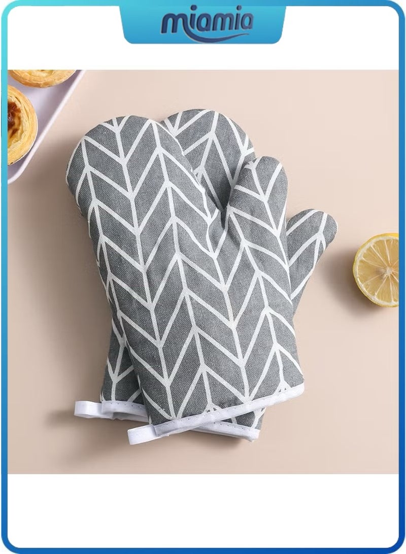 ميأميأ زوج واحد (قطعتان) من قفازات المطبخ القطنية المقاومة للحرارة مع بطانة من القطن الناعم، وحاملات الأواني لطهي آمن، وخبز، وشوي، وشواء (رمادي). - Image 5