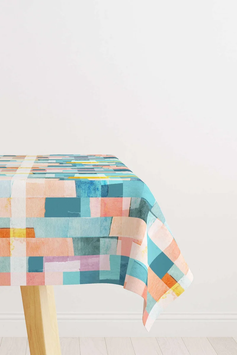 Cango Home White Mixed Color Abstract Decorative Tablecloth CGH159-MS