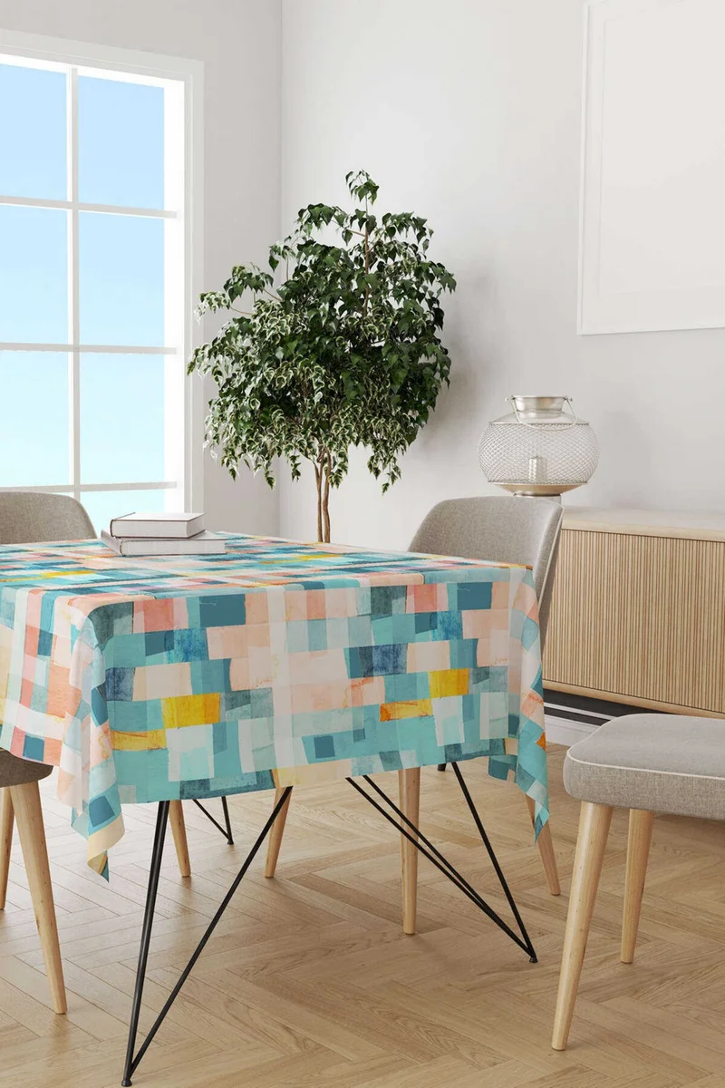 Cango Home White Mixed Color Abstract Decorative Tablecloth CGH159-MS