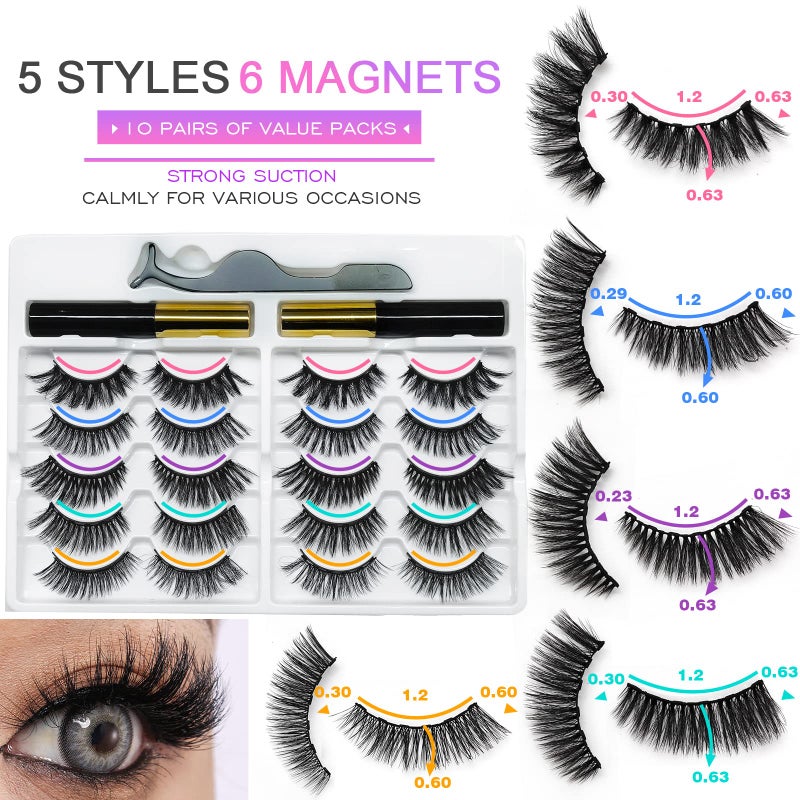 Royaomis 10 Pairs Cat-Eye Magnetic Lashes With Eyeliner, 3D Magnetic Eyelashes Natural Look With Eyeliner, Fake Eyelashes Magnetic - Image 4