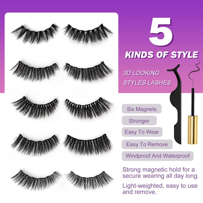 Royaomis 10 Pairs Cat-Eye Magnetic Lashes With Eyeliner, 3D Magnetic Eyelashes Natural Look With Eyeliner, Fake Eyelashes Magnetic - Image 5