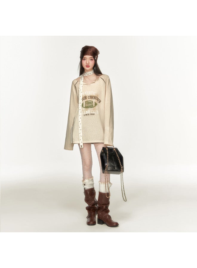 EPTISON Lightweight Long Sleeve T-shirt For Women - Summer Backless Design, Loose Overshirt With Vintage Print, Raglan Sleeves For Slimming Effect - Image 4